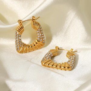 Zircon Chunky‎ Square 18K Gold Plated Hoop Earrings Stainless Steel